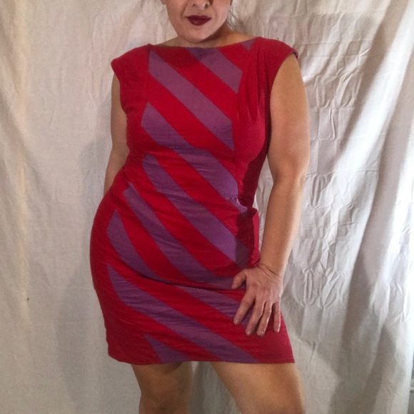 Red & Purple corduroy Dress with stripe detail - Picture 1 of 4